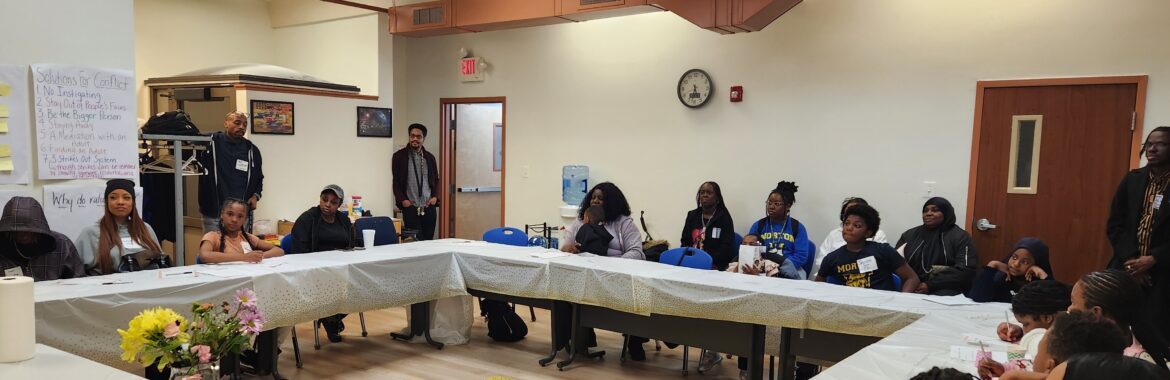 children and parents discuss ways to reduce violence